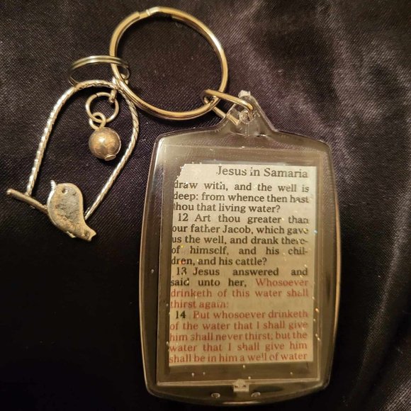 Bible Scripture Keychain with Bird & Bead Pendant - Picture 1 of 3